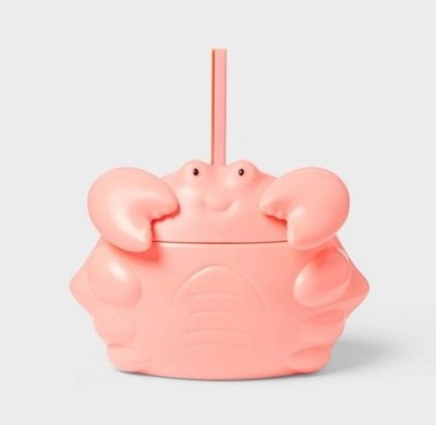 Sun Squad Figural Crab Tumbler Plastic 20 fl oz Cold Beverages Pink