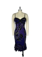 Vtg Roberto Cavalli Just Cavalli Purple Filigree Print Dress IT 44