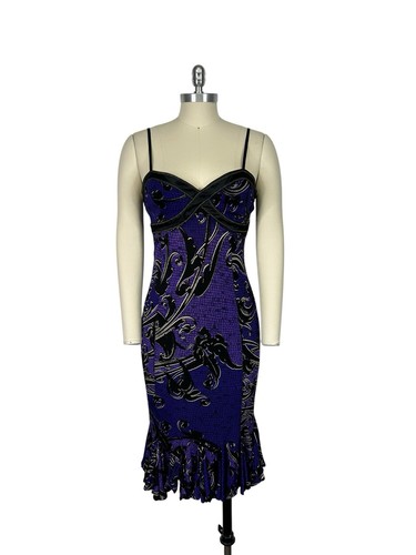 Vtg Roberto Cavalli Just Cavalli Purple Filigree Print Dress IT 44