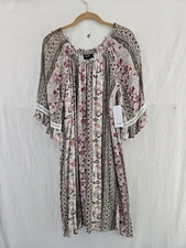 Naif NWT Multicolored Off Shoulder 3/4 Sleeve Boho Peasant Dress  Size Large