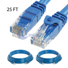 2x 25FT CAT6 Cable Ethernet Lan Network CAT 6 RJ45 Patch Cord Internet Blue