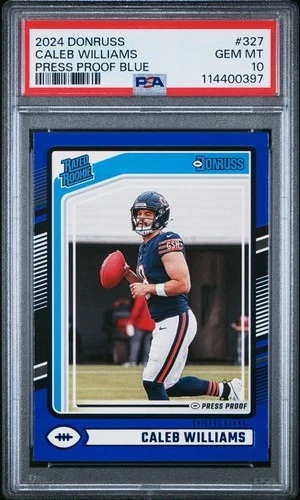 PSA 10 GEM 2024 PANINI DONRUSS PRESS PROOF BLUE #327 CALEB WILLIAMS ROOKIE RC
