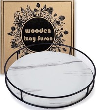 12 Inch White Wood Lazy Susan,360 Decorative Turntable for Countertop