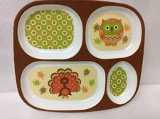 Horizon Group USA Melamine Divided Dish For Children Bird Design 4 Compartments