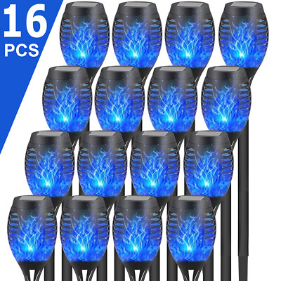 16X Flickering LED Solar Power Flame Torch Light Outdoor Garden Waterproof Lamp