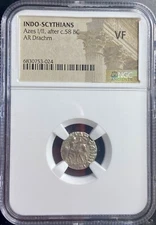 NGC Certified Ancient Greek Indo Scythian Silver Drachm 58 BC Azes I/II Genuine