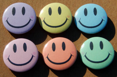 12 Assorted Multi-Color Pastel Smile Smiling Happy Face 1 1/4