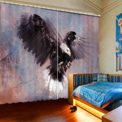 Black Eagle Spread Wings 3D Blockout Photo Print Curtain Fabric Curtains Window