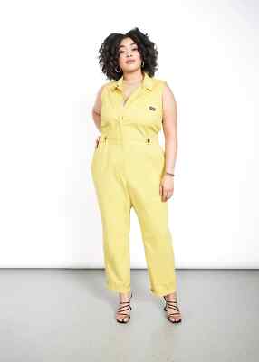 NWT Wildfang Essential Sleeveless XL Yellow Cotton Jumpsuit Stitches $158 