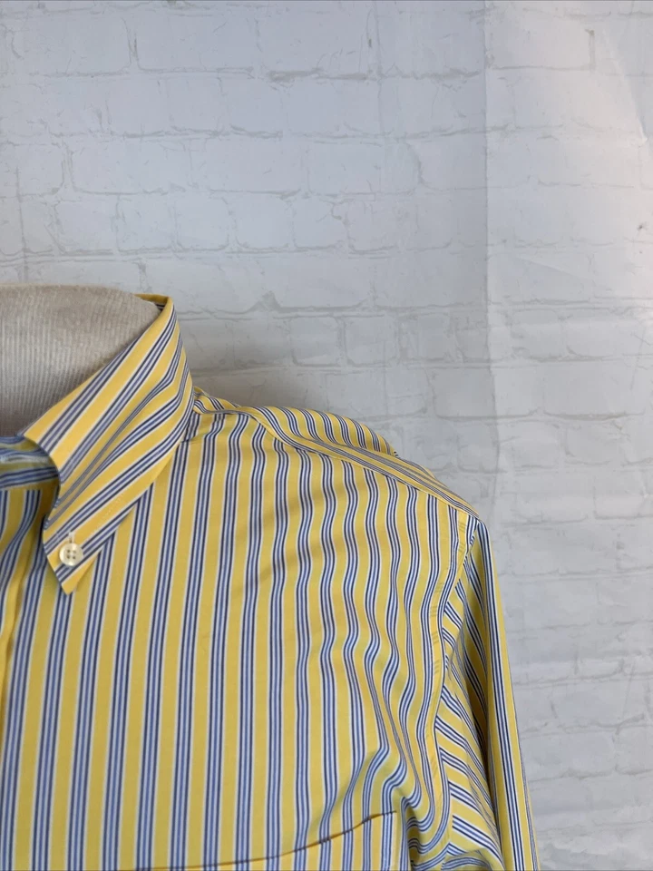 Рубашка хлопковая мужская Paul Stuart 1826 желтая и синяя в полоску 15,5–35 долл. США 118 - Изображение 2 из 4