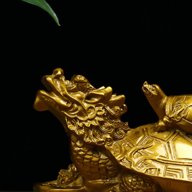 1Pc Gold Feng Shui Dragon Turtle Tortoise Statue Figurine Coin Money Wealth-sh