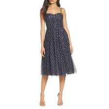 Eliza J Navy Glitter Mesh Fit & Flare Sweetheart Cocktail Dress Size 2 NWT