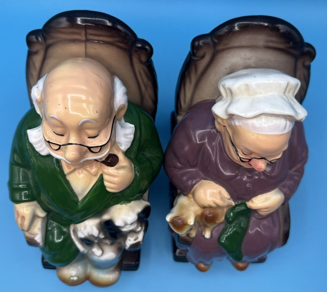 Vtg Pair Lefton Japan Old Couple Retirement Fund Bank Rocking