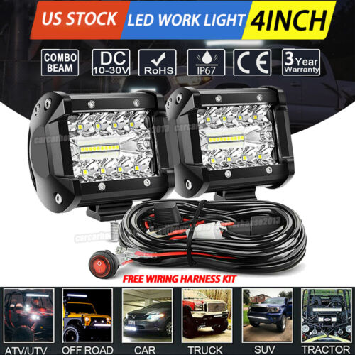 4" LED Work Light Bar Pods Flood Spot Combo Fog Driving Kit ATV Offroad + Wiring - Picture 1 of 12