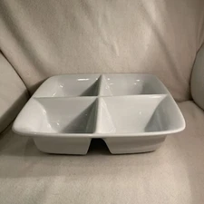 Food Network White Stoneware Square Serving Dish W/ 4 Deep Sections