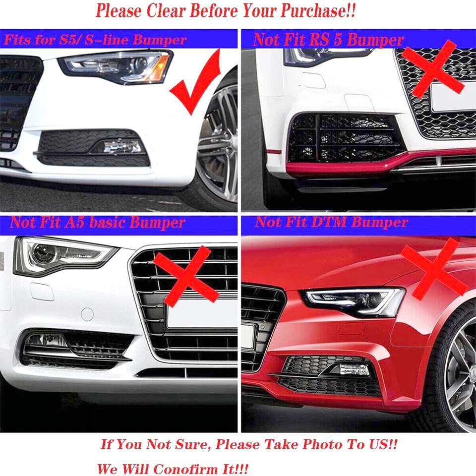 For Audi S5 A5-S-Line 2013-2016 Front Bumper Grill Fog Light Grille Black Pair Foto 3 de 4