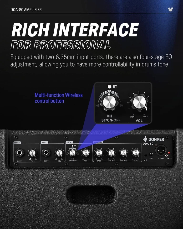 Donner DDA-80 Professional Electric Drum AMP 80W Wireless Drum Piano Amplifier - Image 2 of 4