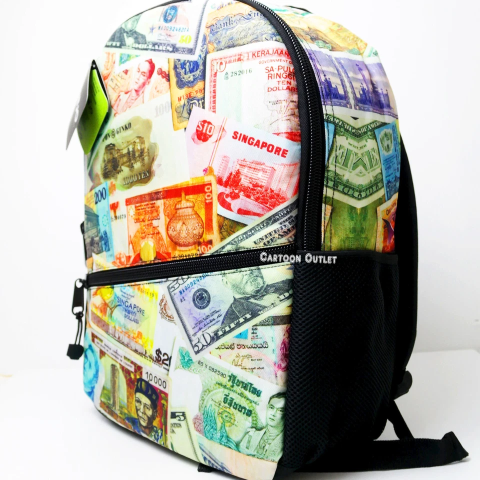 Mochila grande Money World Money Print School Book Bag bolsa de viaje Foto 4 de 4