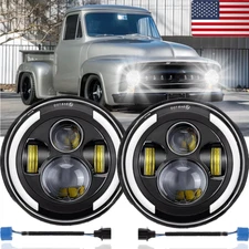 Pair 7" inch Round LED Headlights Hi/Lo Beam DRL Halo For Chevy Truck Camaro C10