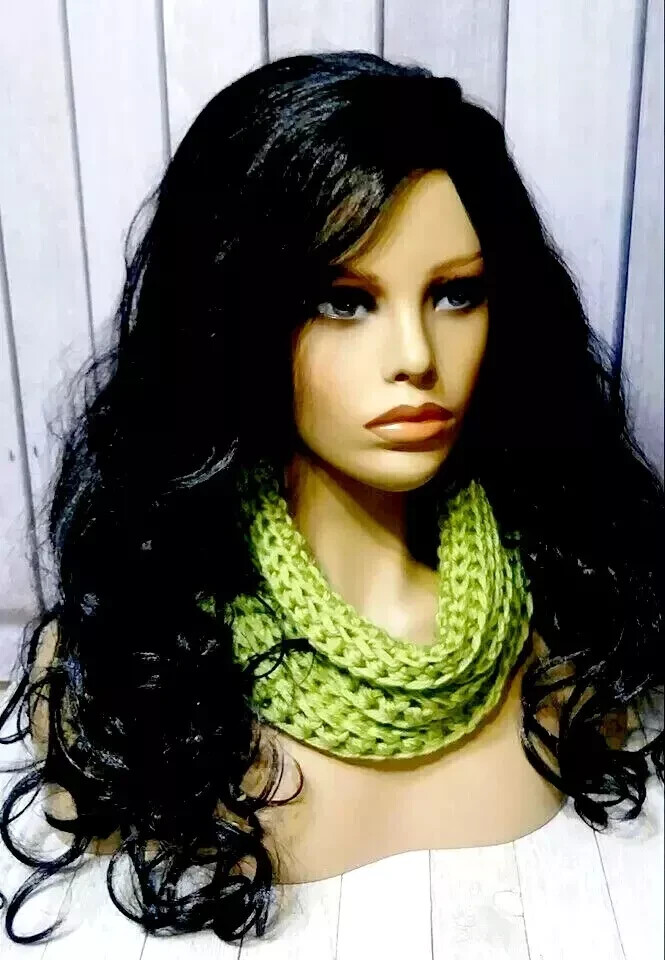 crochet womans handmade scarf squishy cowl chunky summer green new