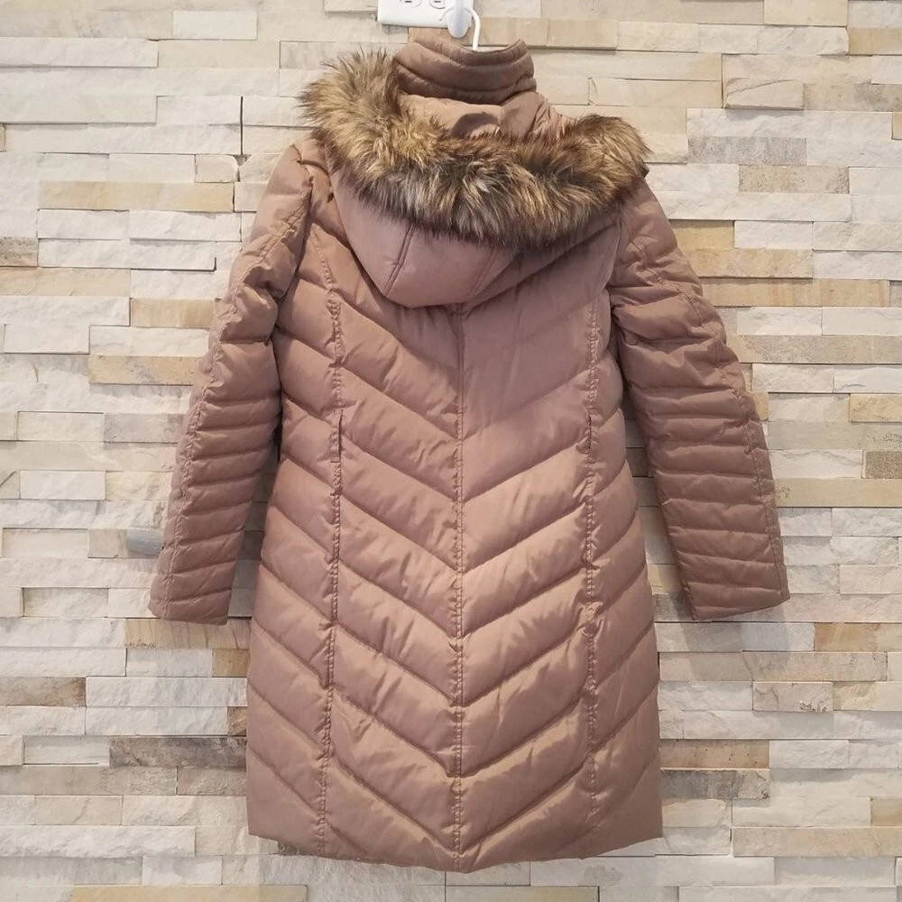 Michael Kors donna giacca tampone media lunga cappotto lunghezza intera cappuccio in pelliccia alto