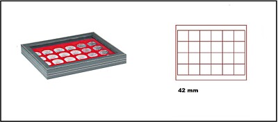 Lindner 2367-2124E Nera M Plus Münzvitrinen Light Red 24 Square compartments