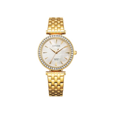 Citizen Damen vergoldet Swarovski Ring Zifferblatt Perlmutt weiß ER0212-50Y
