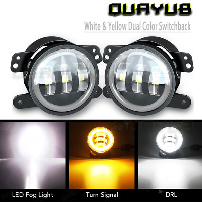 4 inch LED Fog Lights Halo Driving Lamps White&Yellow for Jeep Wrangler JK TJ LJ