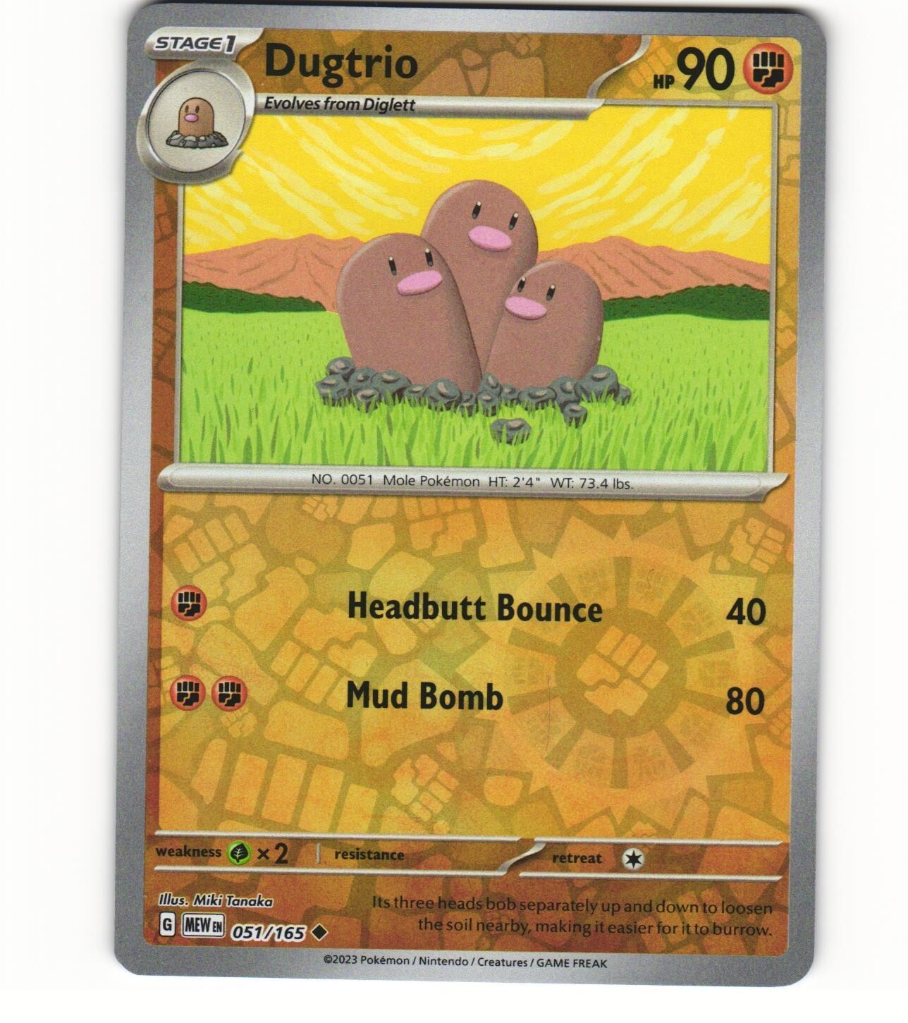 Dugtrio 051/165 Sv2a 2023 Pokémon 151 Reverse Holo Japanese Pokémon