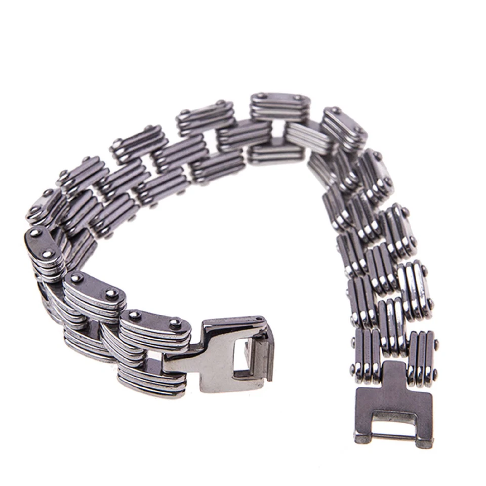 Pulsera de acero inoxidable rectangular eslabón de cadena para hombre mujer unisex ancho 9" Foto 3 de 4
