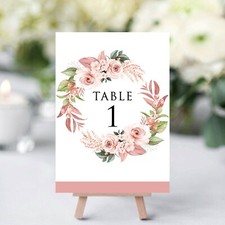 Rose Gold Floral Wreath Table Number Wedding Number Cards 1 to 10 and Top Table