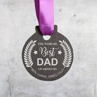 Personalisierte Schiefermedaille Worlds Best Dad Award Papa Vatertag Geschenke Box UK