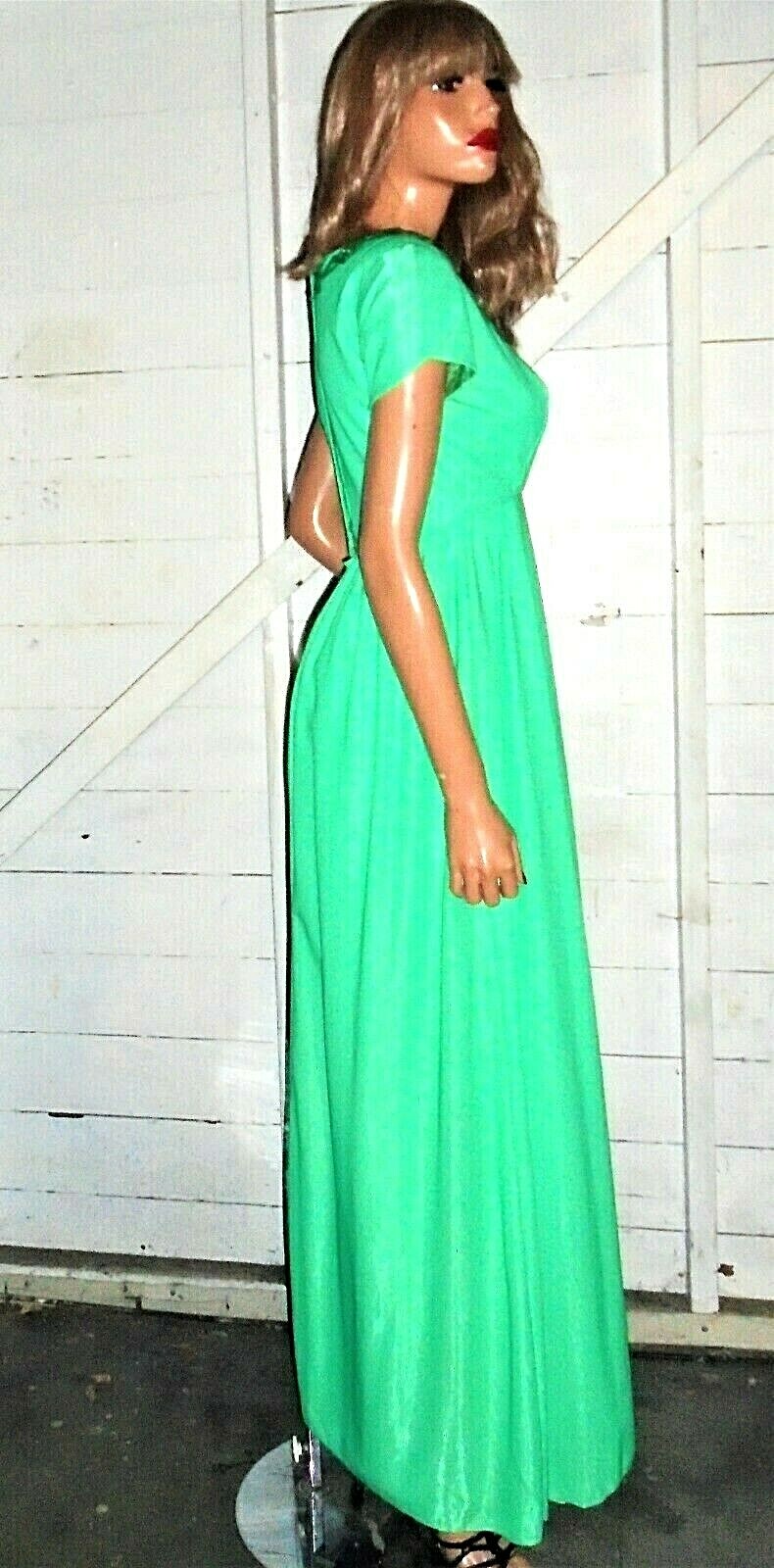 Vintage Emma Domb Metallic Green Sequin Maxi Dress 8 Gem