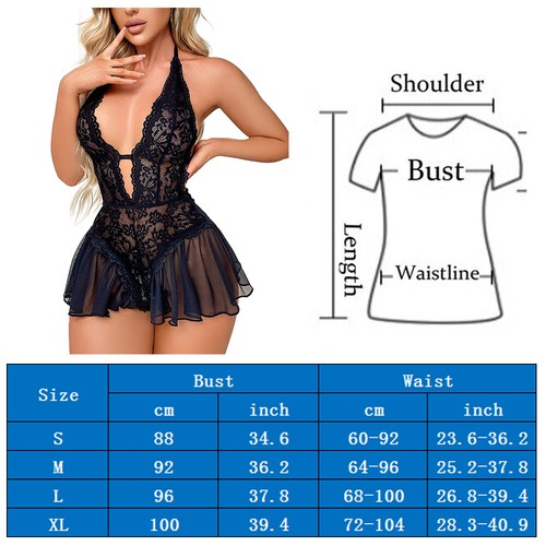Women Sexy Babydoll Lingerie Open Crotch Teddy Nightwear Lace Bodysuit Black - Picture 2 of 15