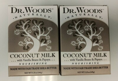 2x Dr. Woods Natural Bar Soap with Fair Trade Organic Shea Butter Coconut 5.25oz