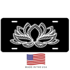  Lotus flower art aluminum vanity license plate car truck SUV tag gray, black