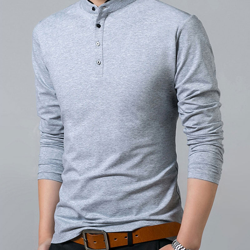 Men's Grandad Shirts TShirt Long Sleeve Tops Collar Slim Fit Size M