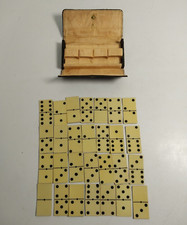 Antique Cross 28 Thin Celluloid Double Six Dominoes Travel Set w/ Case London