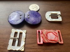 4 Small Vintage Mop Mother Of Pearl Carved Buckles Clips Clasps Lot