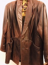 Brown Leather Coat Unisex Chest 42” Size 16 Double Breasted