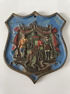 Vintage Maryland State Cast Iron Shield Hand Painted
