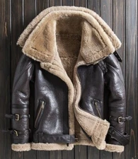 Women's Aviator Pilot RAF B3 Flying Bomber Fur Real Lambskin Leather Jacket