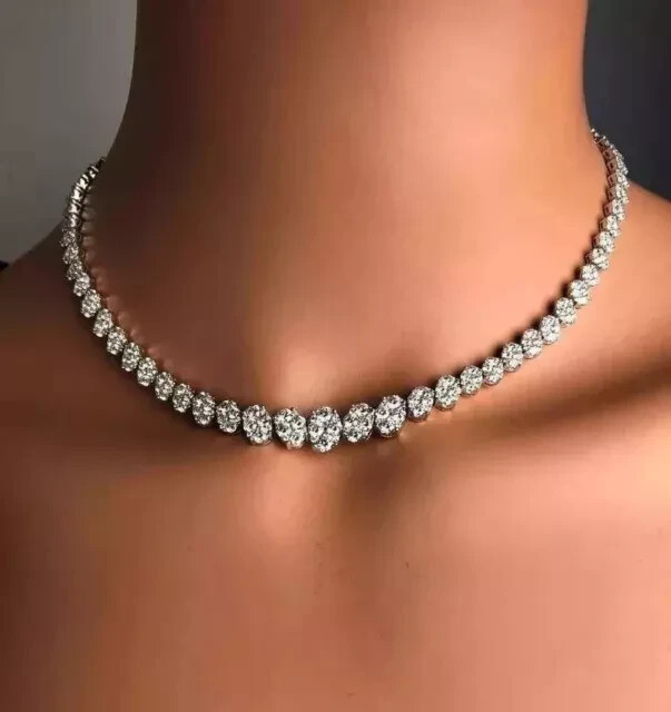10Ct Round Lab Diamond Tennis Necklace 14k White Gold Plated 16 Inches