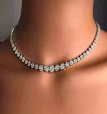 12Ct Round Cut Lab Created Diamond Tennis Necklace 14k White Gold Plated 18"