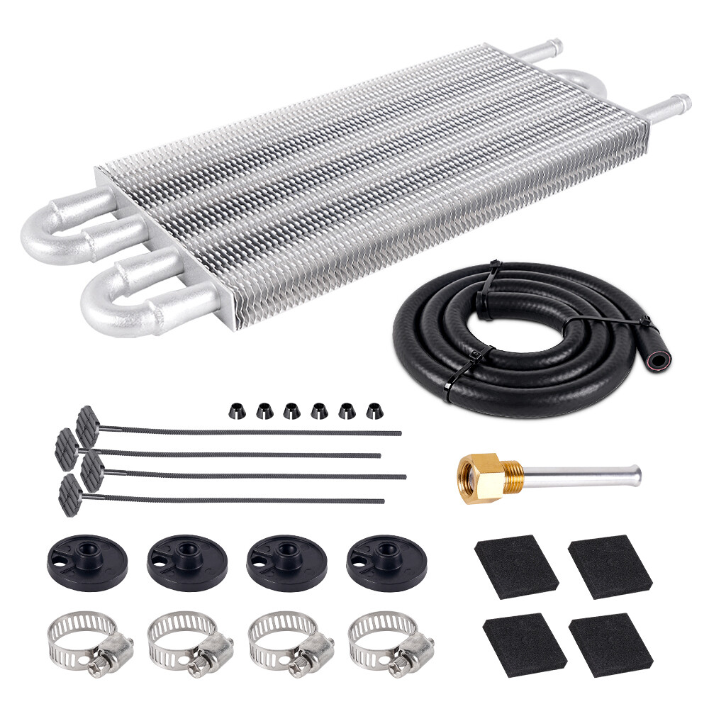 4 Rows Aluminum Remote Transmission Oil Cooler Radiator Converter Kit Universal