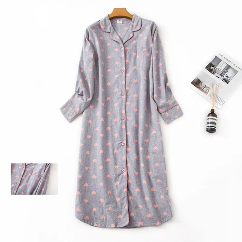 US Women's Flannel Cotton Long Sleeve Nightgown Nightwear Sleepwear/Sleep Dress - Bild 18 von 60