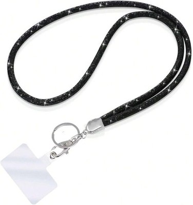 Fashion 31.5'' Sparkle Crystal Neck Lanyard,Exclusive Bling ID Badge Black 