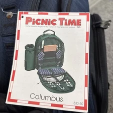 Picnic Time Columbus Picnic Backpack In Blue Utensils, Plates, Wine, Insulated 