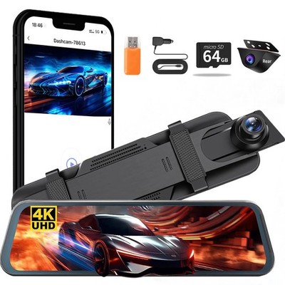 Qoz Mirror Dual Dash Camera For Car Dashcam 4K Front 1080P Imx307 Rear