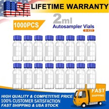 2ml 1000 Pcs Autosampler Vials Transparent Sample Bottle with Blue Screw Caps